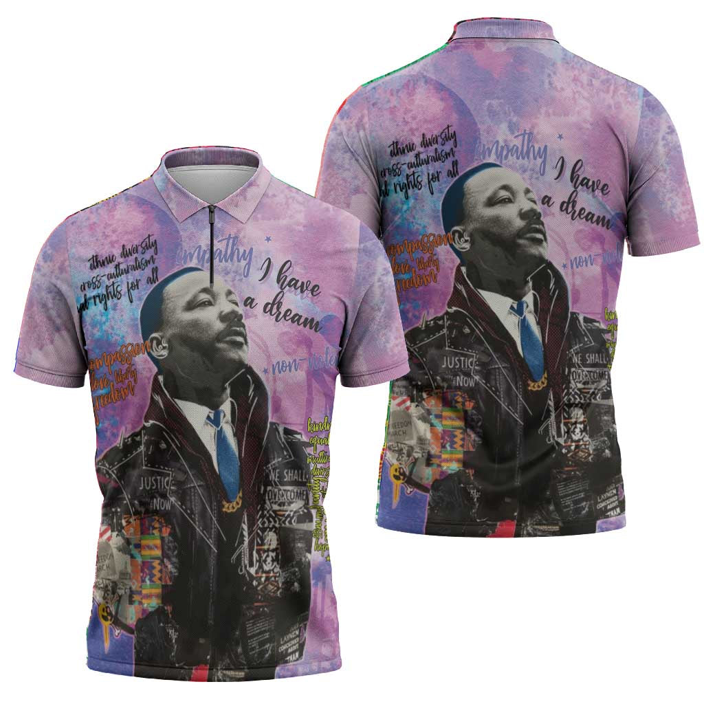 Martin Luther King Jr Zipper Polo Shirt I Have a Dream Graffiti Style - African Pride