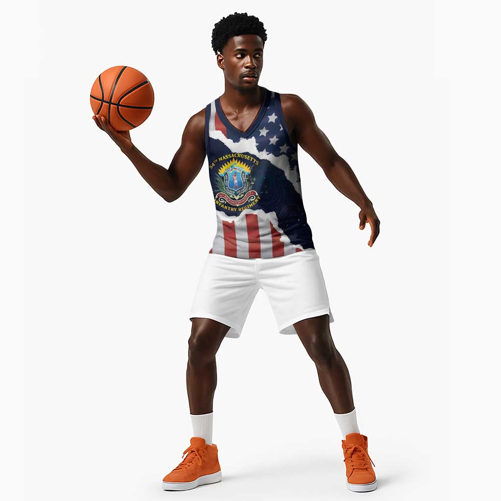 Personalized 54th Massachusetts Infantry Regiment Basketball Jersey American Flag Heritage - African Pride