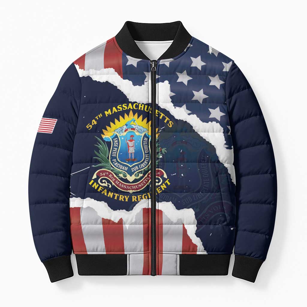 Personalized 54th Massachusetts Infantry Regiment Bomber Puffer Jacket American Flag Heritage - African Pride