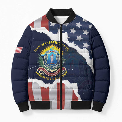 Personalized 54th Massachusetts Infantry Regiment Bomber Puffer Jacket American Flag Heritage - African Pride