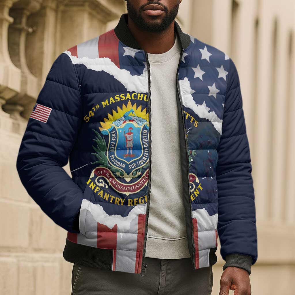 Personalized 54th Massachusetts Infantry Regiment Bomber Puffer Jacket American Flag Heritage - African Pride