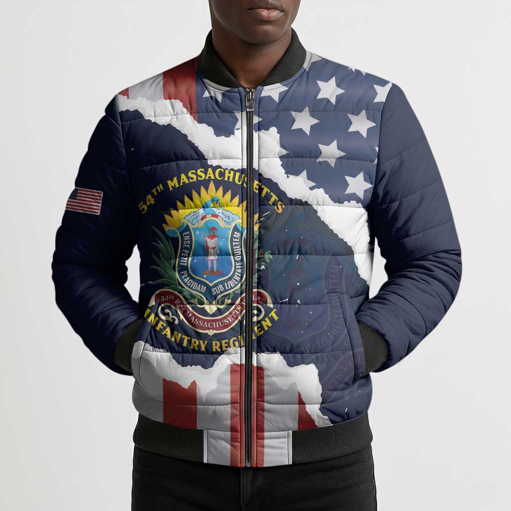 Personalized 54th Massachusetts Infantry Regiment Bomber Puffer Jacket American Flag Heritage - African Pride
