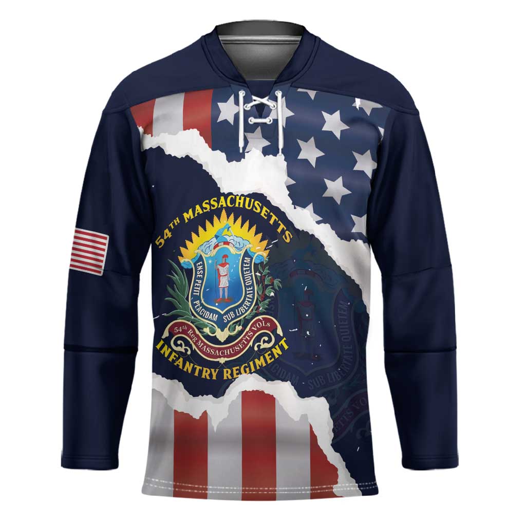 Personalized 54th Massachusetts Infantry Regiment Hockey Jersey American Flag Heritage - African Pride