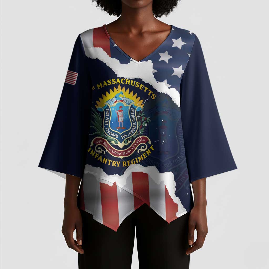 Personalized 54th Massachusetts Infantry Regiment Kimono Sleeve Blouse American Flag Heritage - African Pride