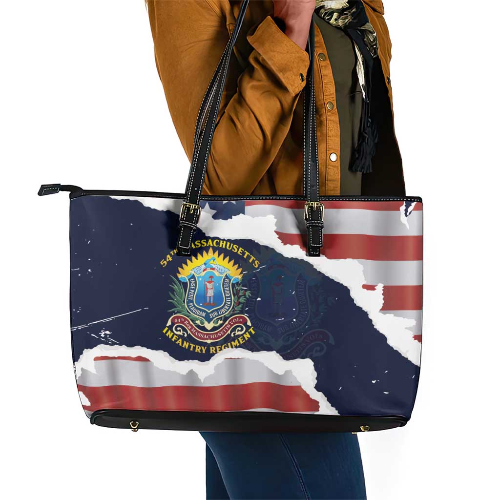 54th Massachusetts Infantry Regiment Leather Tote Bag American Flag Heritage - African Pride