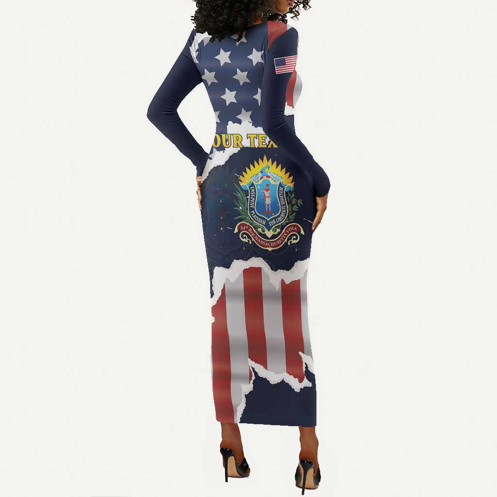 Personalized 54th Massachusetts Infantry Regiment Long Sleeve Bodycon Dress American Flag Heritage - African Pride