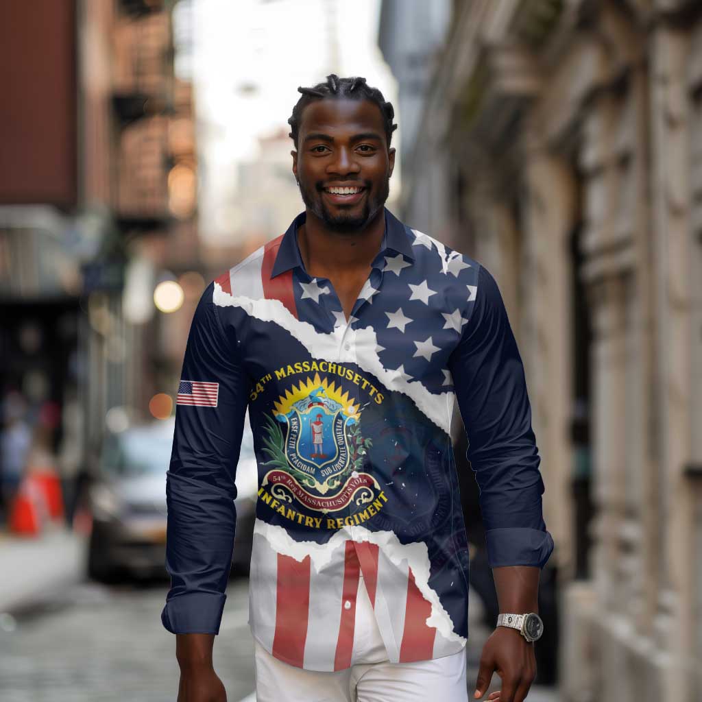Personalized 54th Massachusetts Infantry Regiment Long Sleeve Button Shirt American Flag Heritage - African Pride