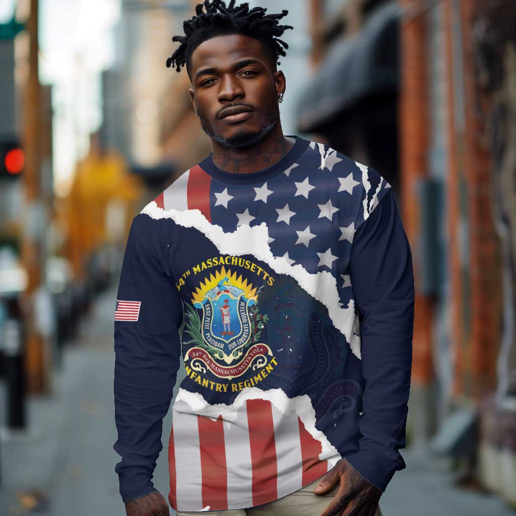 Personalized 54th Massachusetts Infantry Regiment Long Sleeve Shirt American Flag Heritage - African Pride