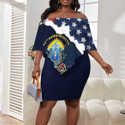 Personalized 54th Massachusetts Infantry Regiment Off Shoulder Short Dress American Flag Heritage - African Pride