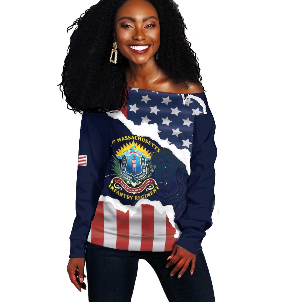 Personalized 54th Massachusetts Infantry Regiment Off Shoulder Sweater American Flag Heritage - African Pride