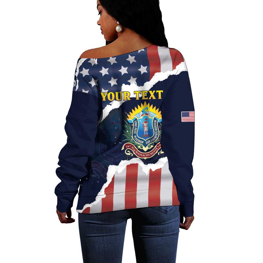 Personalized 54th Massachusetts Infantry Regiment Off Shoulder Sweater American Flag Heritage - African Pride