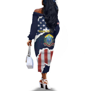 Personalized 54th Massachusetts Infantry Regiment Off The Shoulder Long Sleeve Dress American Flag Heritage - African Pride