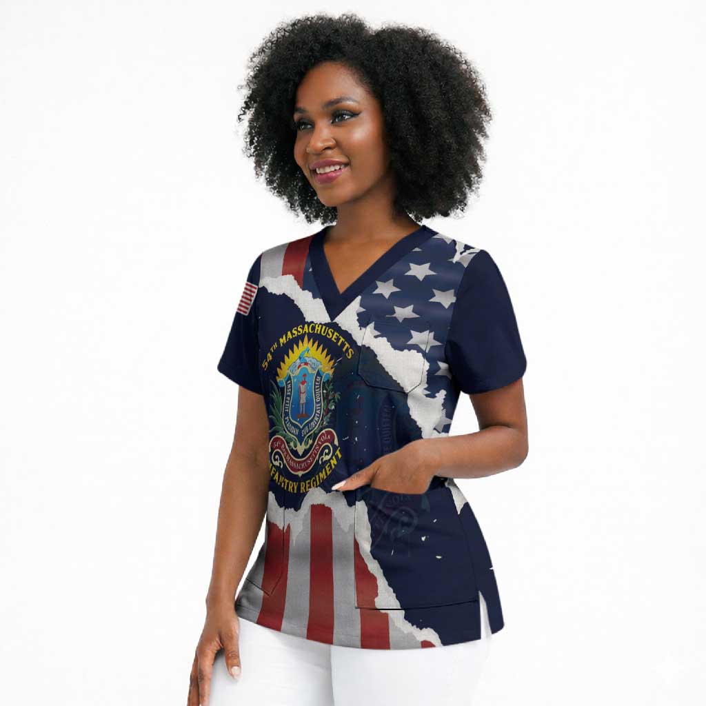Personalized 54th Massachusetts Infantry Regiment Scrub Top American Flag Heritage - African Pride