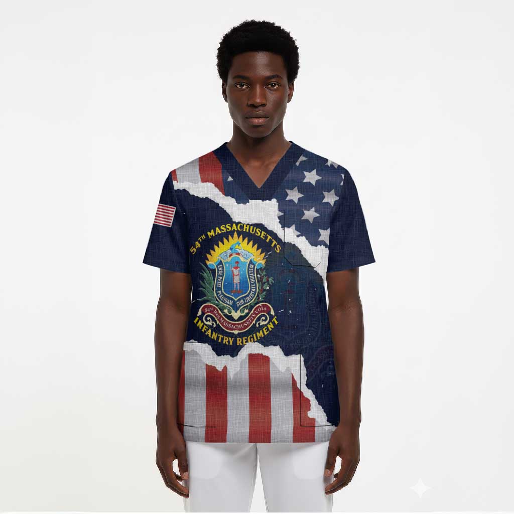 Personalized 54th Massachusetts Infantry Regiment Scrub Top American Flag Heritage - African Pride