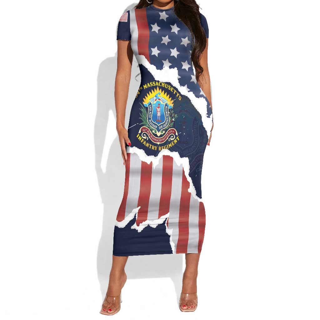 Personalized 54th Massachusetts Infantry Regiment Short Sleeve Bodycon Dress American Flag Heritage - African Pride