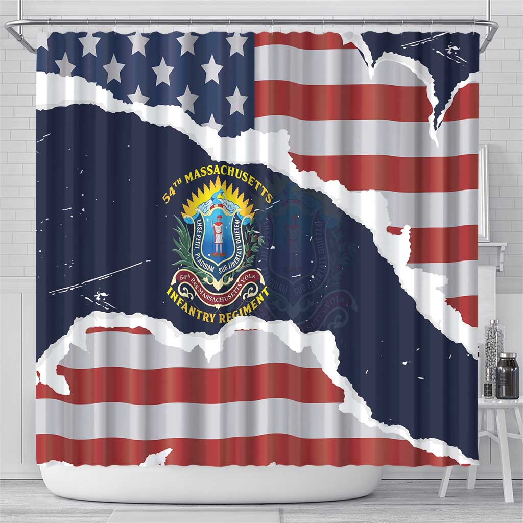 54th Massachusetts Infantry Regiment Shower Curtain American Flag Heritage - African Pride
