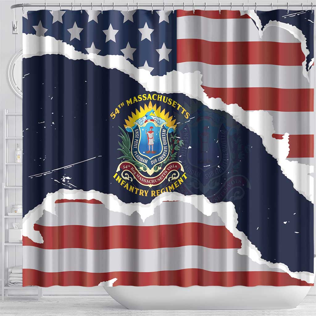54th Massachusetts Infantry Regiment Shower Curtain American Flag Heritage - African Pride