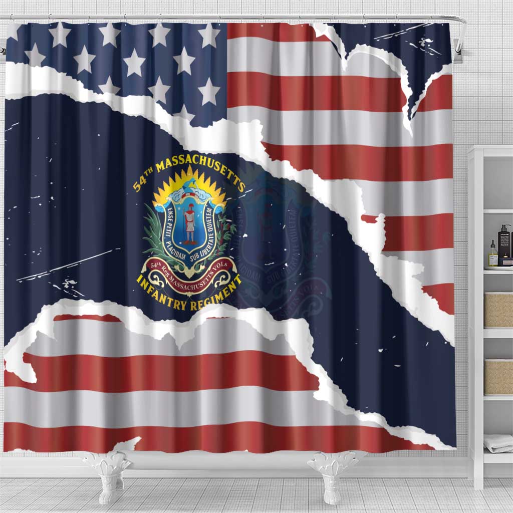 54th Massachusetts Infantry Regiment Shower Curtain American Flag Heritage - African Pride