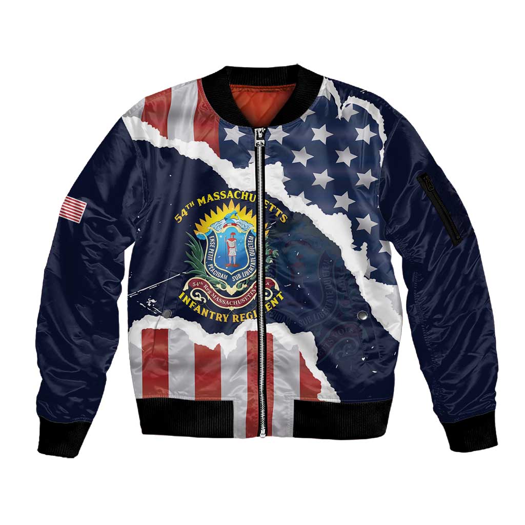 Personalized 54th Massachusetts Infantry Regiment Sleeve Zip Bomber Jacket American Flag Heritage - African Pride