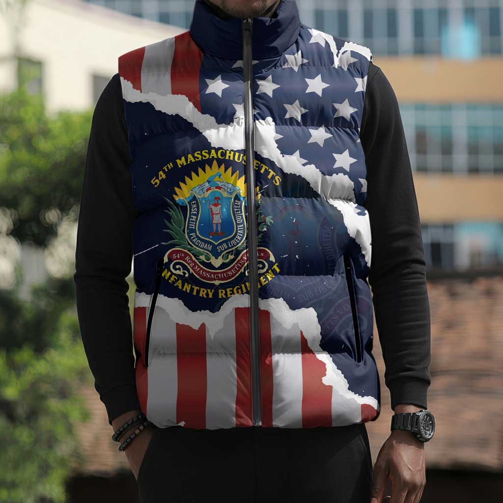Personalized 54th Massachusetts Infantry Regiment Sleeveless Puffer Jacket American Flag Heritage - African Pride
