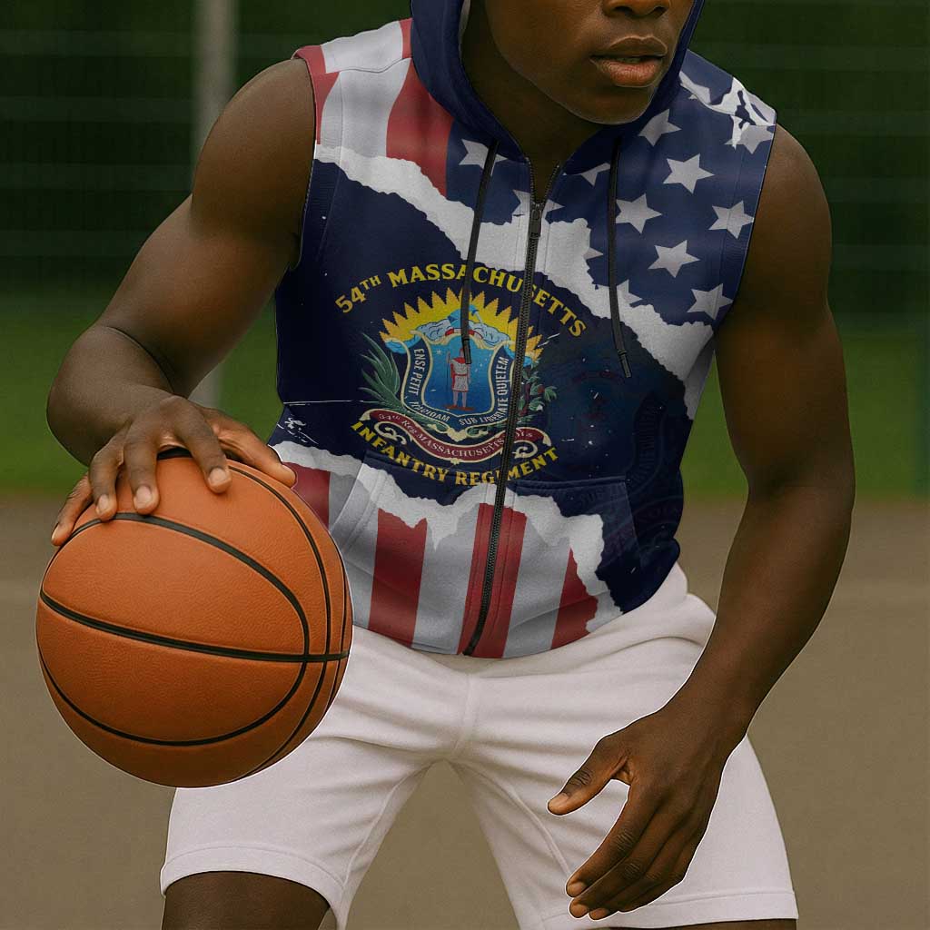 Personalized 54th Massachusetts Infantry Regiment Sleeveless Zip Hoodie American Flag Heritage - African Pride