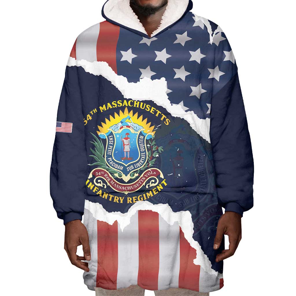 Personalized 54th Massachusetts Infantry Regiment Wearable Blanket Hoodie American Flag Heritage - African Pride