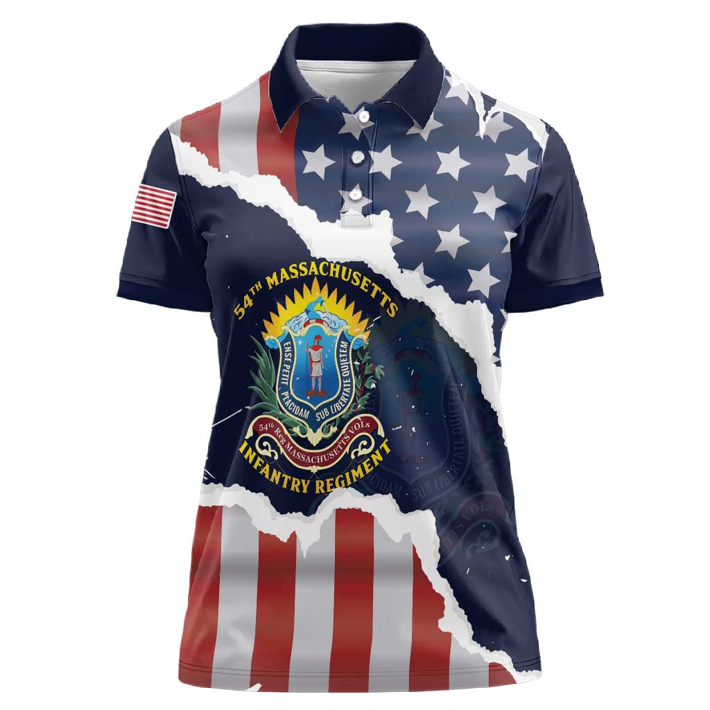 Personalized 54th Massachusetts Infantry Regiment Women Polo Shirt American Flag Heritage - African Pride