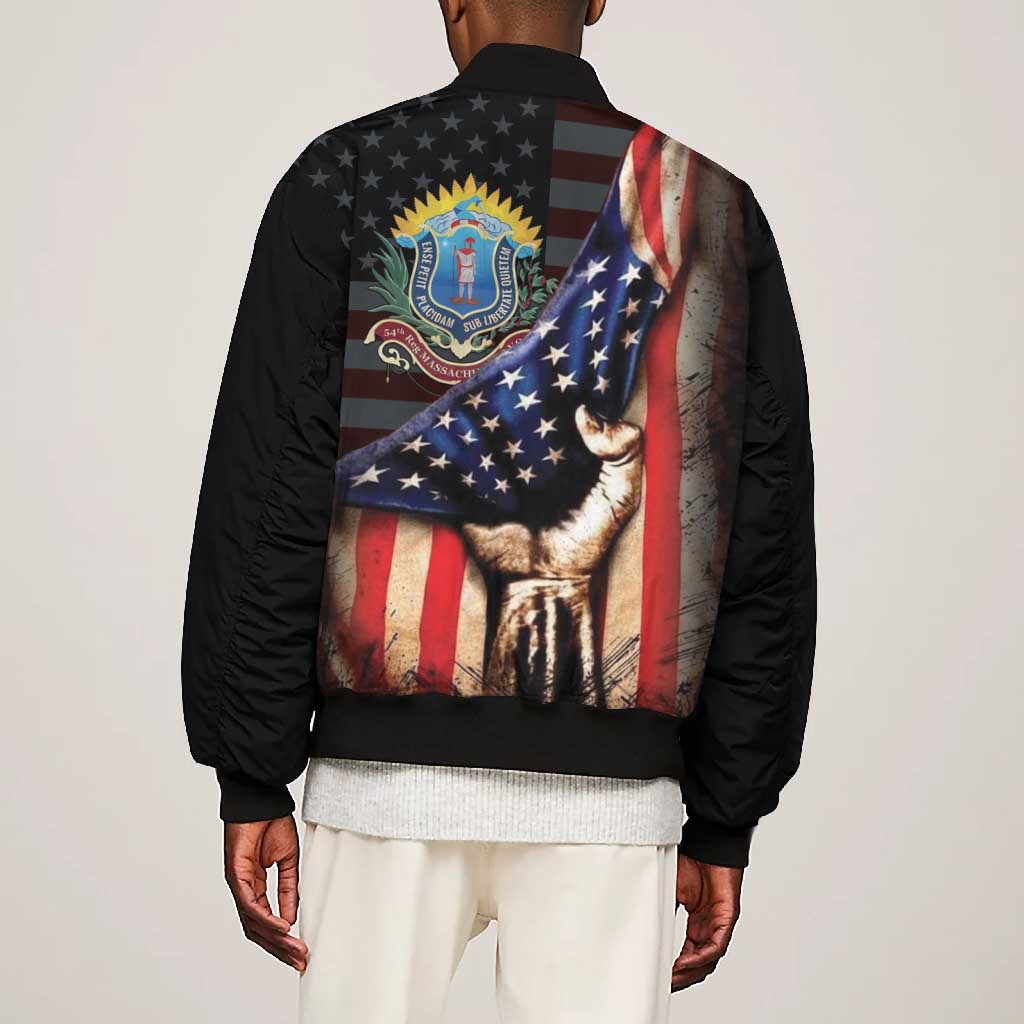54th Massachusetts Infantry Regiment Bomber Jacket Flag of Freedom - African Pride