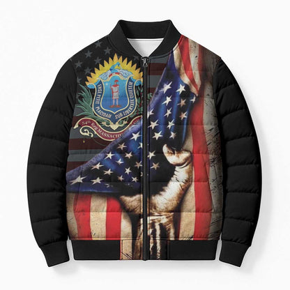54th Massachusetts Infantry Regiment Bomber Puffer Jacket Flag of Freedom - African Pride