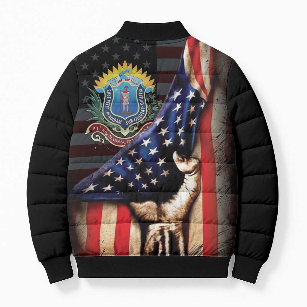 54th Massachusetts Infantry Regiment Bomber Puffer Jacket Flag of Freedom - African Pride