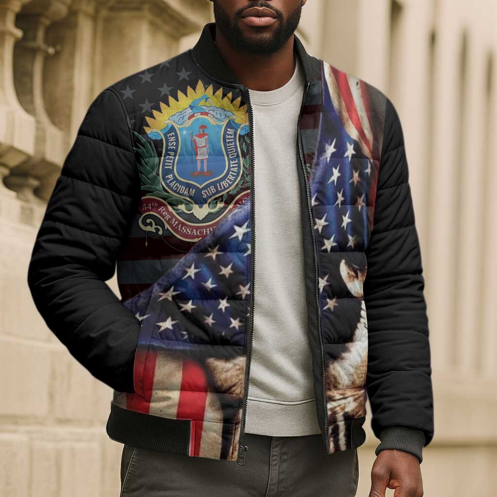 54th Massachusetts Infantry Regiment Bomber Puffer Jacket Flag of Freedom - African Pride