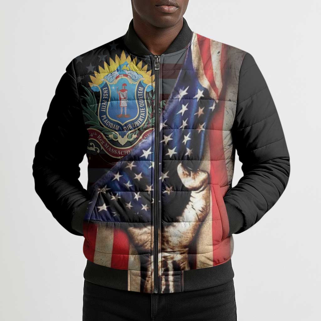 54th Massachusetts Infantry Regiment Bomber Puffer Jacket Flag of Freedom - African Pride