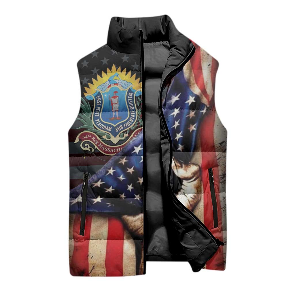 54th Massachusetts Infantry Regiment Sleeveless Puffer Jacket Flag of Freedom - African Pride
