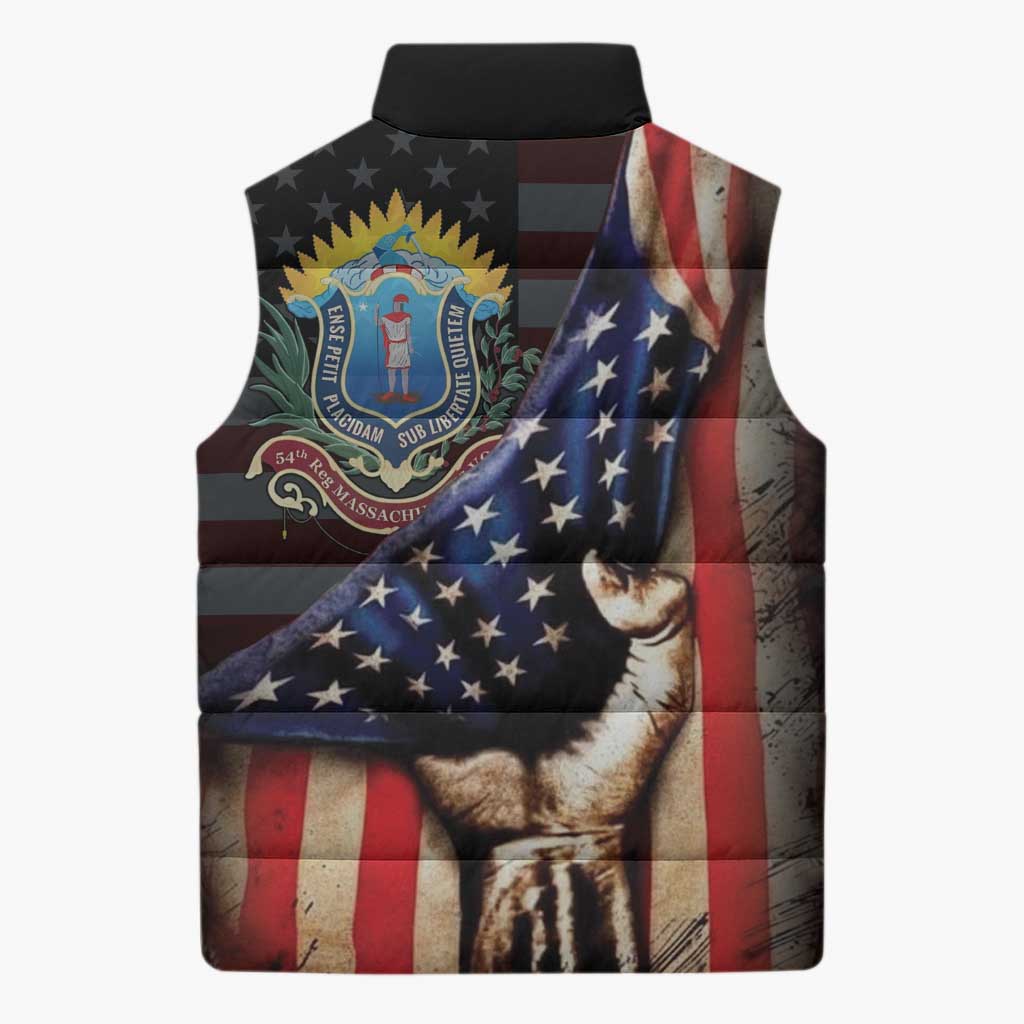 54th Massachusetts Infantry Regiment Sleeveless Puffer Jacket Flag of Freedom - African Pride