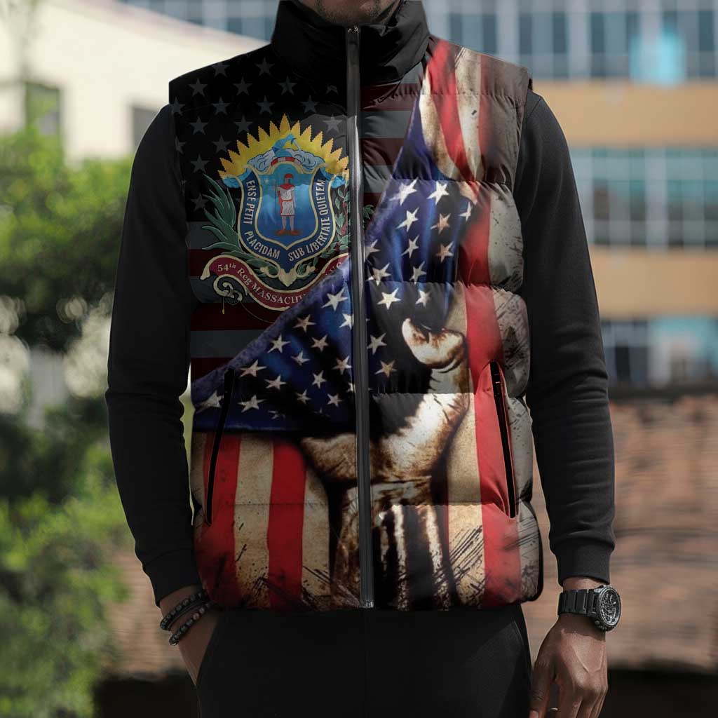 54th Massachusetts Infantry Regiment Sleeveless Puffer Jacket Flag of Freedom - African Pride