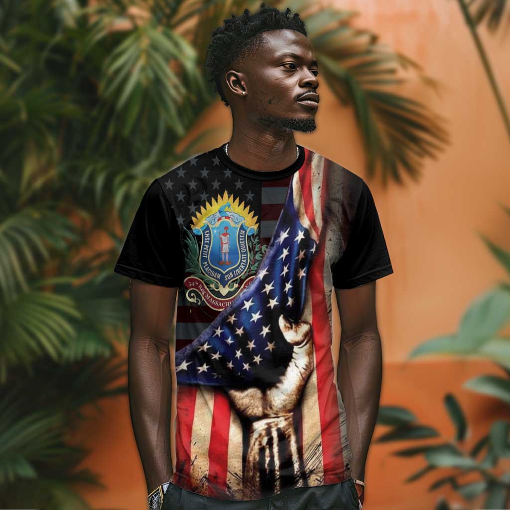 54th Massachusetts Infantry Regiment T shirt Flag of Freedom - African Pride