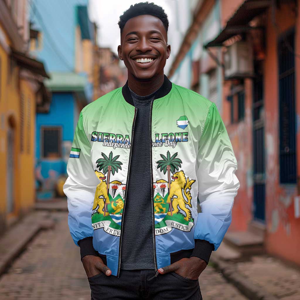 Personalised Sierra Leone Independence Day Bomber Jacket Coat Of Arms Flag Map
