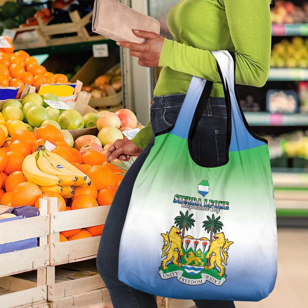 Personalised Sierra Leone Independence Day Grocery Bag Coat Of Arms Flag Map