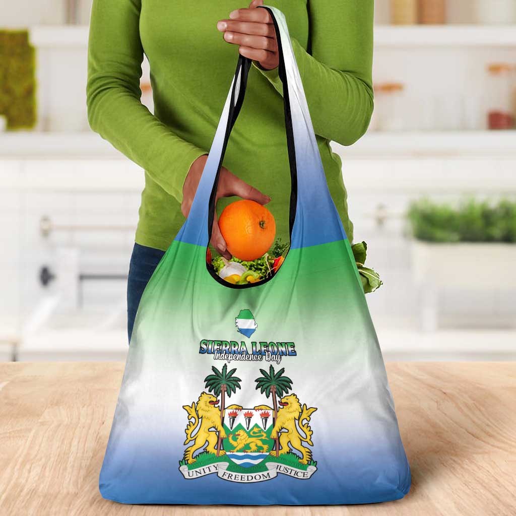 Personalised Sierra Leone Independence Day Grocery Bag Coat Of Arms Flag Map