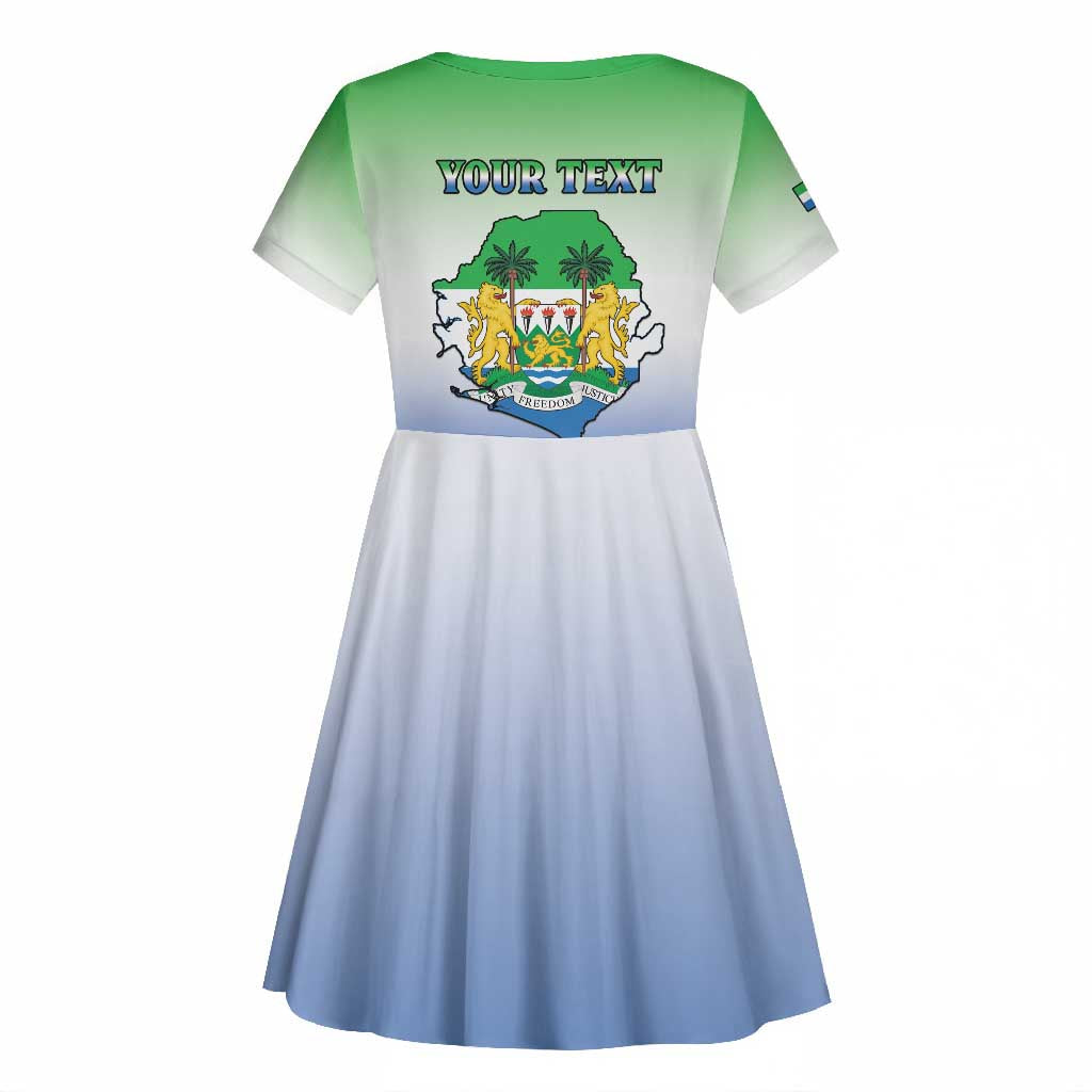 Personalised Sierra Leone Independence Day Kid Short Sleeve Dress Coat Of Arms Flag Map