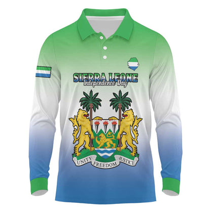 Personalised Sierra Leone Independence Day Long Sleeve Polo Shirt Coat Of Arms Flag Map