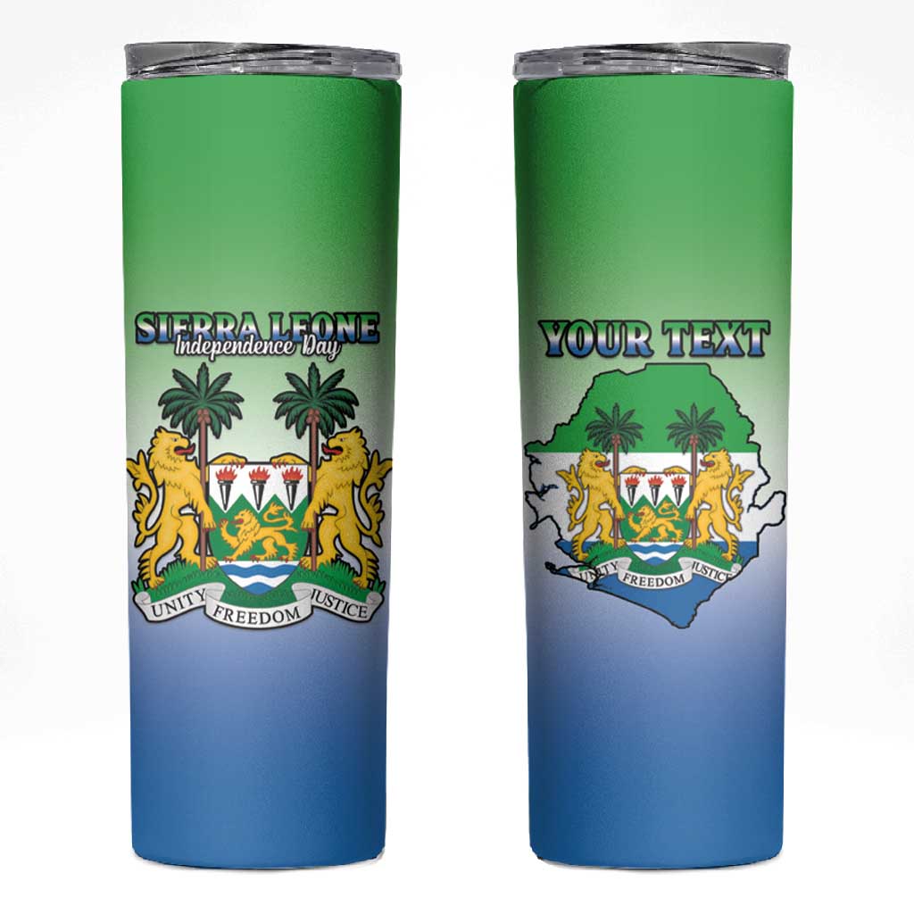 Personalised Sierra Leone Independence Day Skinny Tumbler Coat Of Arms Flag Map