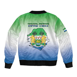 Personalised Sierra Leone Independence Day Sleeve Zip Bomber Jacket Coat Of Arms Flag Map
