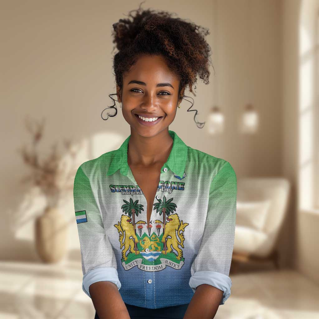 Personalised Sierra Leone Independence Day Women Casual Shirt Coat Of Arms Flag Map