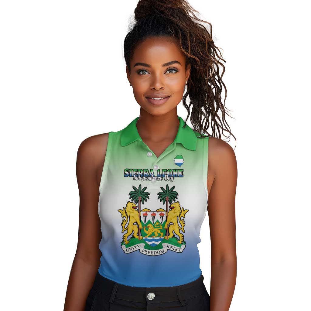 Personalised Sierra Leone Independence Day Women Sleeveless Polo Shirt Coat Of Arms Flag Map