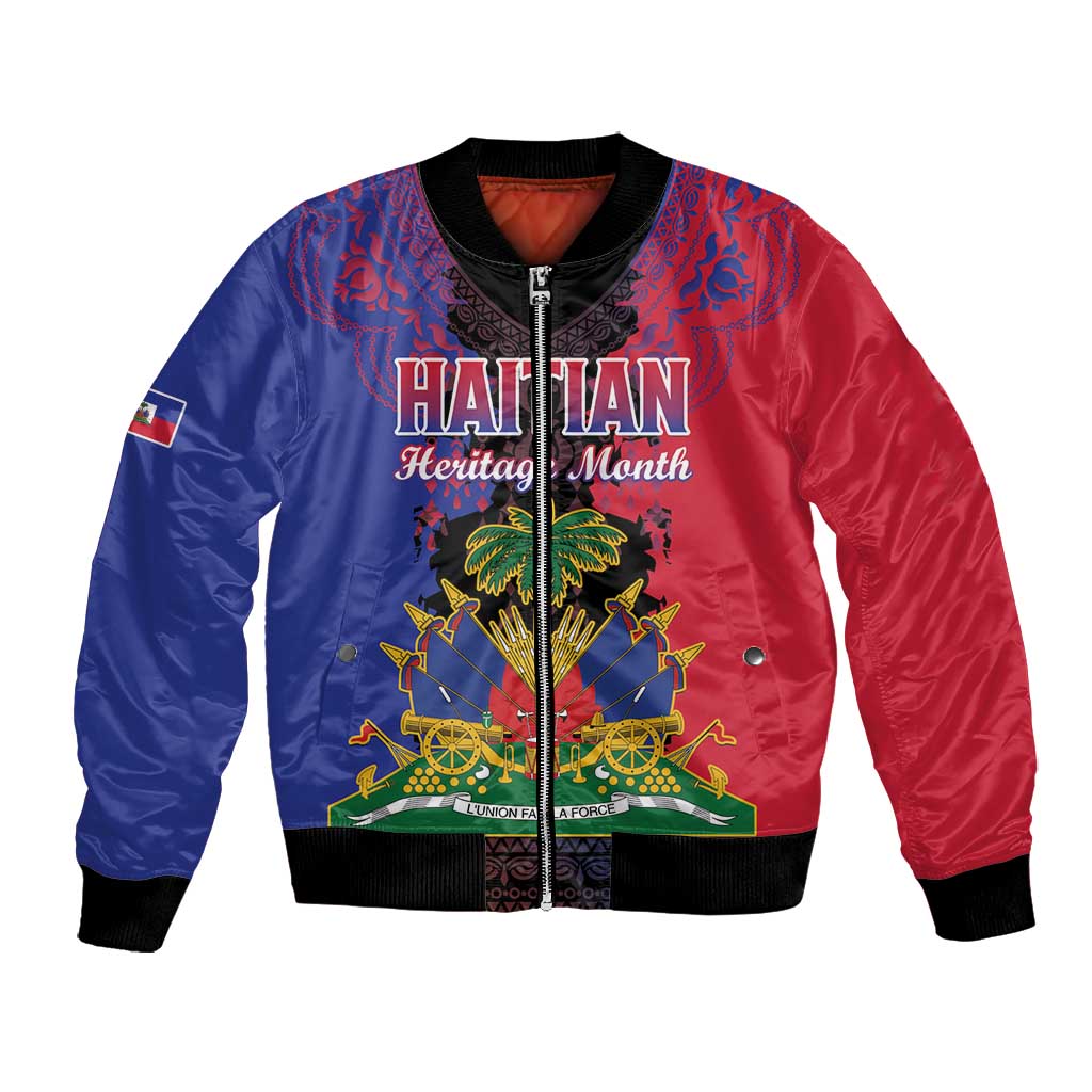 Personalised Haitian Heritage Month Bomber Jacket Coat Of Arms With Dashiki Pattern