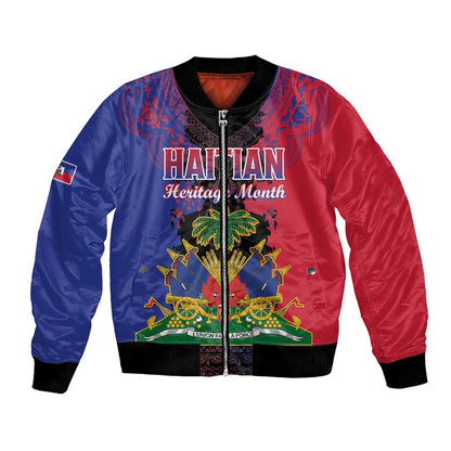 Personalised Haitian Heritage Month Bomber Jacket Coat Of Arms With Dashiki Pattern
