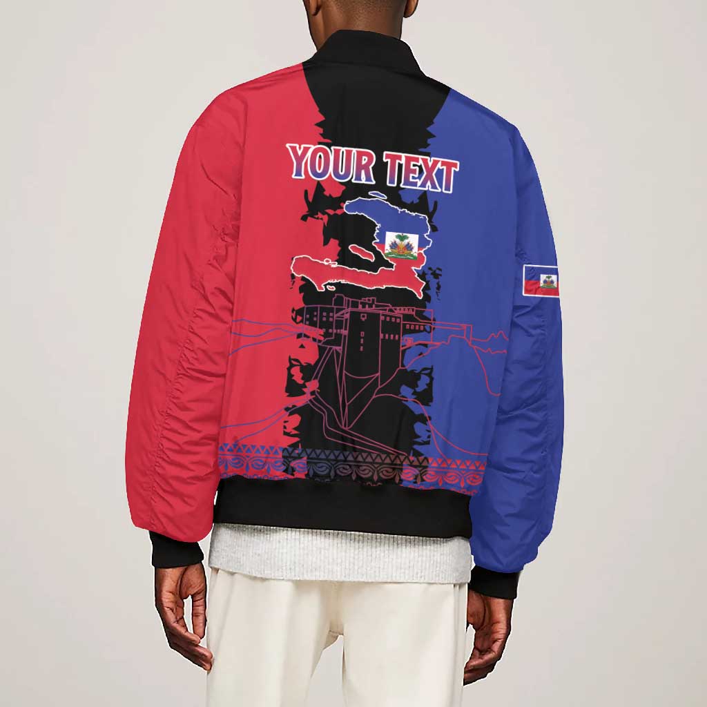 Personalised Haitian Heritage Month Bomber Jacket Coat Of Arms With Dashiki Pattern