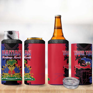Personalised Haitian Heritage Month 4 in 1 Can Cooler Tumbler Coat Of Arms With Dashiki Pattern