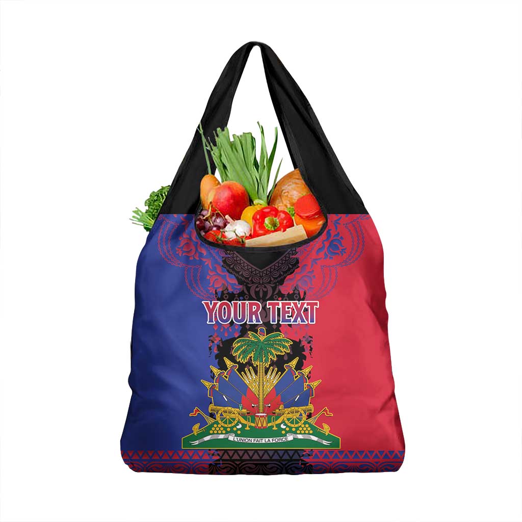 Personalised Haitian Heritage Month Grocery Bag Coat Of Arms With Dashiki Pattern